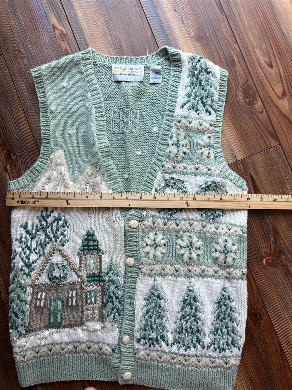 Vintage Marisa Christina Mint & Cream Holiday Knit Vest - Picture 6 of 9